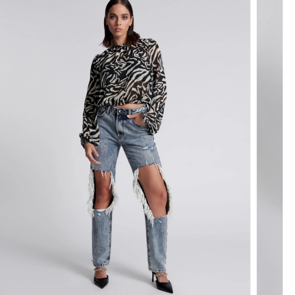 Awesome Baggies High Waist Straight Leg Denim Jeans - Blue Blossom